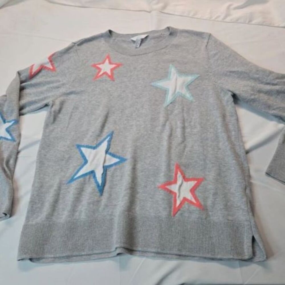 Time & Tru Stars Sweatshirt XL Grey Pullover Starry Embroidered Whimsical Patch